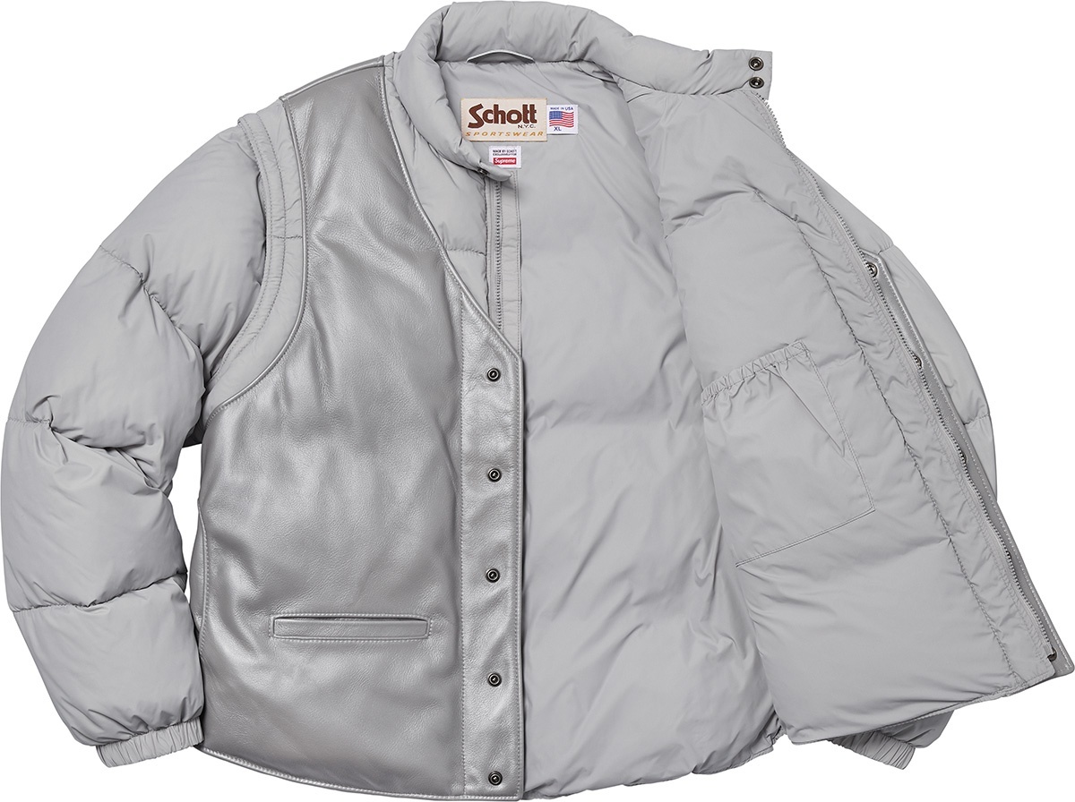 Supreme®/Schott® Down Leather Vest Puffy Jacket view 18